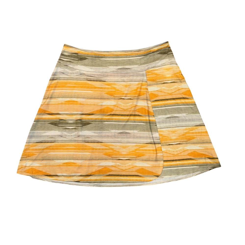 Prana Fiefer Skirt Womens XL Curry Bonita New Geometric Faux Wrap Jersey Mini